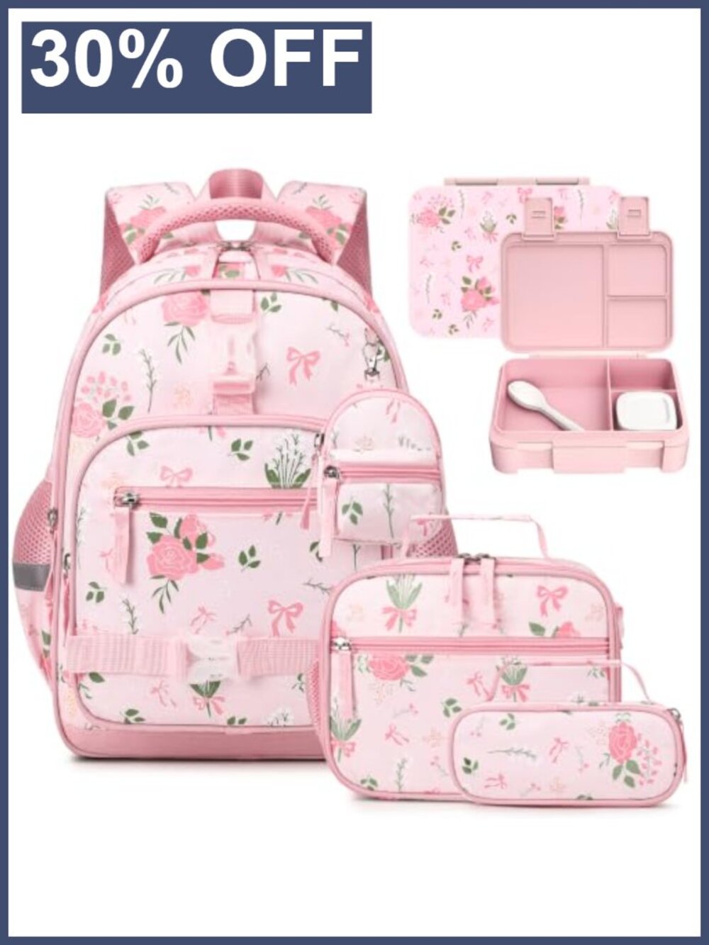 Kids Backpack with Bento Box Lunch Bag Pencil Case Coin Purse 5-Piece Set